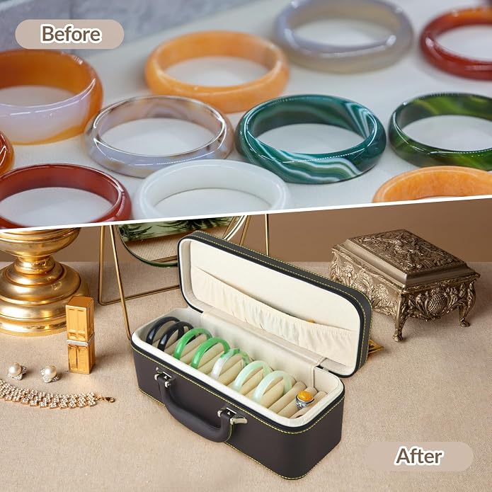 Yiju 15 Slots Bangle Box, Jade Bracelets Display Case Storage Case Jewelry Organizer PU Leather Bracelet Case for Retail Stores Dresser Engagement - Image 3
