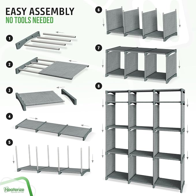 Cube Storage Organizer with Storage Bins Included - The Perfect Closet Organizers and Storage Solution. Includes 12 Storage Cubes, Great For Toy Storage, Closet Storage, Clothes Storage (Grey) - Image 4