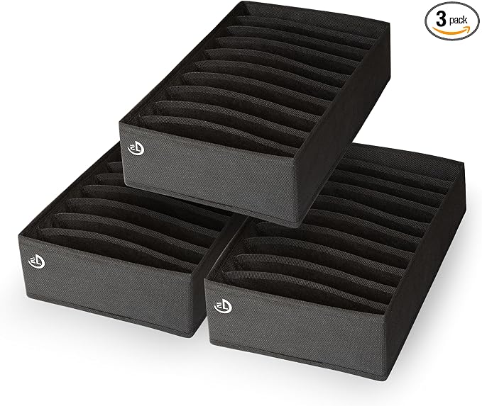 Drawer Organizer Clothes - 3 Set Multipurpose Dresser Drawer Organizer for Adults & Kids, Closet Foldable 10 Cells per Organizer - Non-Woven Fabric, T-Shirts, Baby Clothes, Shorts Organizer - Black by Unknown
