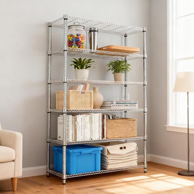 M MZG 2100LBS 47.2" W 6 Tiers Shelf Storage Shelves Metal Shelving Unit Heavy Duty Garage Shelving Adjustable Wire Shelves for Pantry,Kitchen,Garage,Basement,Chrome 17.7" D x 47.2" W x 82.4" H - Image 2