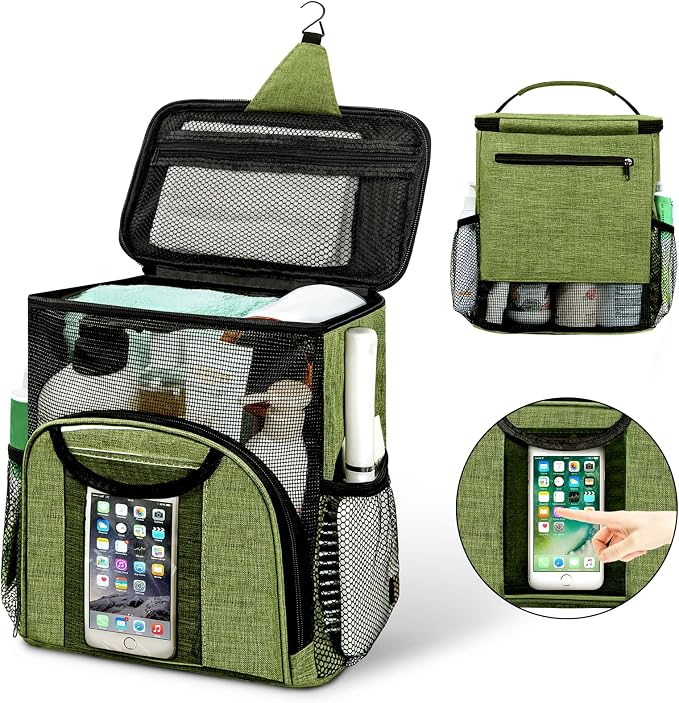 Attmu Portable Shower Caddy College Tote Bag, Quick Dry Hanging Toiletry Bag, Large Capacity Mesh Shower Caddy Portable for College Dorm Room Essentials for Boys and Girls for Bath Camping (Green) by Attmu