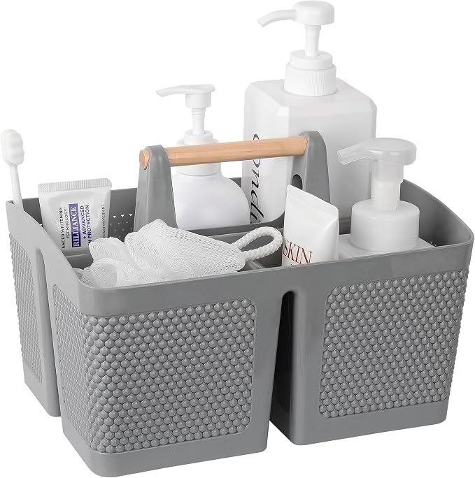 rejomiik Portable Shower Caddy Basket Plastic Cleaning Caddy Organizer Storage Tote with Handle for Bathroom, College, Dorm Room Essentials, Gray by rejomiik