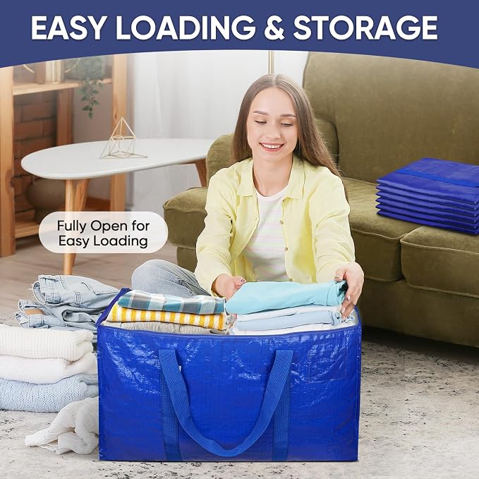 TICONN 6 Pack Extra Large Moving Bags Heavy Duty with Zippers & Carrying Handles, Durable Storage Bags Moving Boxes for Closet Organizers and Storage (6 Pack, Blue) - Image 7