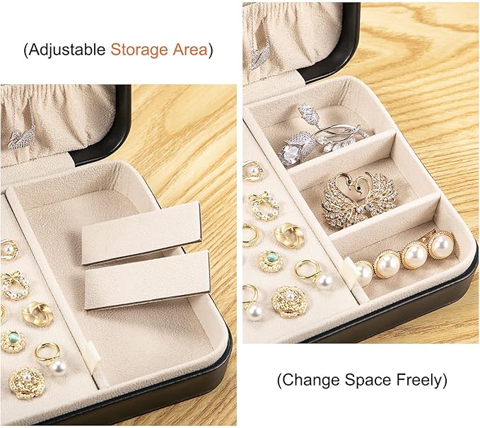 LANDICI Small Jewelry Box for Women Girls, PU Leather Travel Jewelry Case, Portable Jewelry Organizer Storage Holder Display for Ring Earrings Necklace Bracelet Bangle Men Kids Gift, Black - Image 4