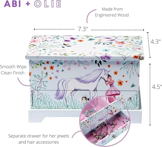 ABI + OLIE Ballerina Unicorn Kids Jewelry Box for Girls & Little Girls Jewelry Box Organizer - A unicorn music box gift - Image 6