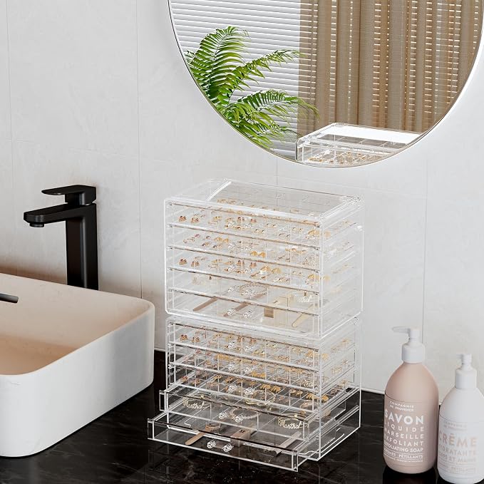 ProCase Acrylic Earrings Holder Organizer Box, Large Clear Earring Jewelry Storage Transparent Stackable Drawers Jewelry Display for Earring Ring Bracelet -Clear, 10 Layers - Image 4