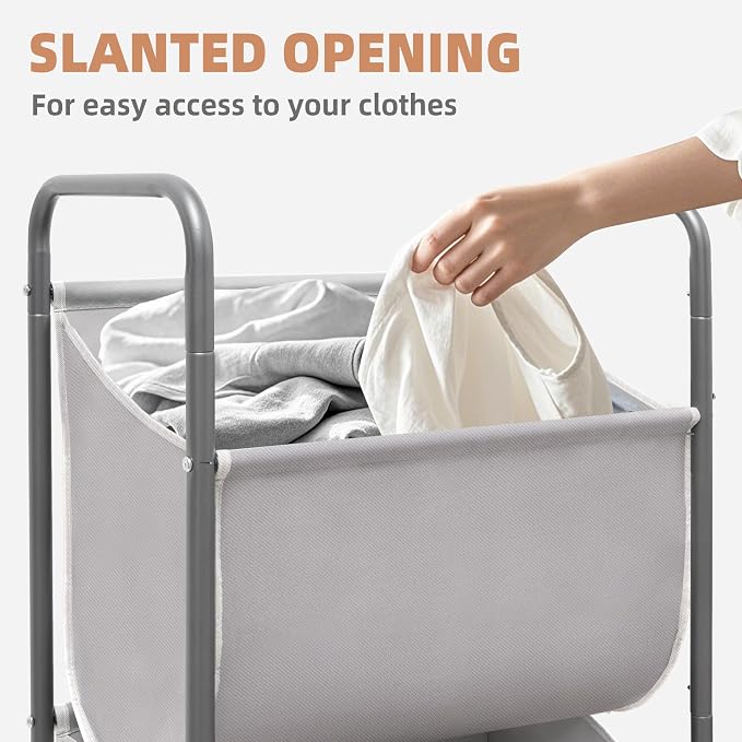 STORAGE MANIAC 80 Liters Vertical Rolling Laundry Hamper, 2 Section Laundry Sorter with Wheels and 2 Breaks, 2-tier Laundry Baskets for Small Space, Dorm, Laundry Room, Closet, Bathroom, Gray 2-tier - Image 3