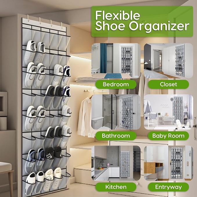 Unjumbly Over the Door Shoe Organizer with 40 Large Breathable Mesh Pockets, Space Saving Shoe Holder, Hanging Shoe Rack for Entryway Bedroom Closet Storage (Grey, 40 Pockets) - Image 3
