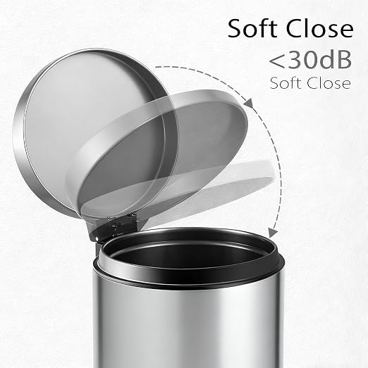 TIPGO Small Trash Can with Lid Soft Close, 4.5 Liters / 1.2 Gallon Bathroom Garbage Can, Mini Step Trash Bin, Stainless Steel Wastebasket for Bathroom, Bedroom, Office (Silver) - Image 2