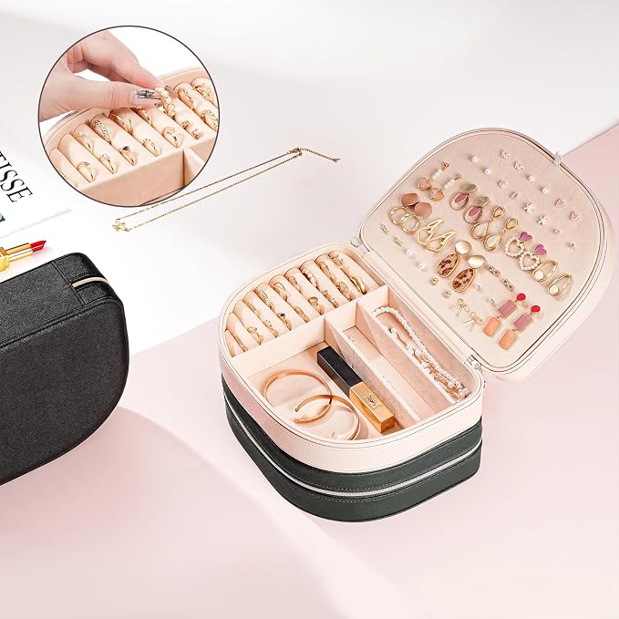 ProCase Travel Size Jewelry Box, Large Portable Seashell-Shaped Jewelry Case, 2 Layer Jewelry Organizer in PU Leather for Women -Champagne - Image 7