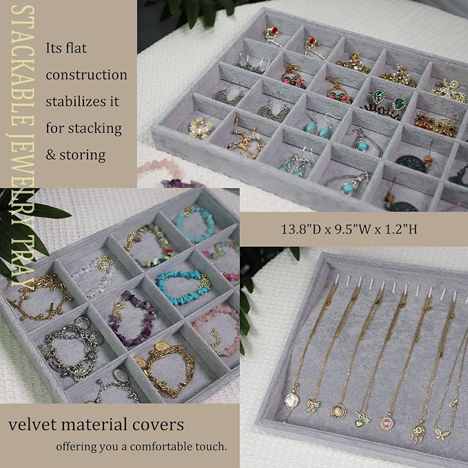 Stratalife Set of 3 Stackable Jewelry Organizer Tray Earring Display Trays Drawer Organizer Inserts Accessory Storage Grey - Image 3