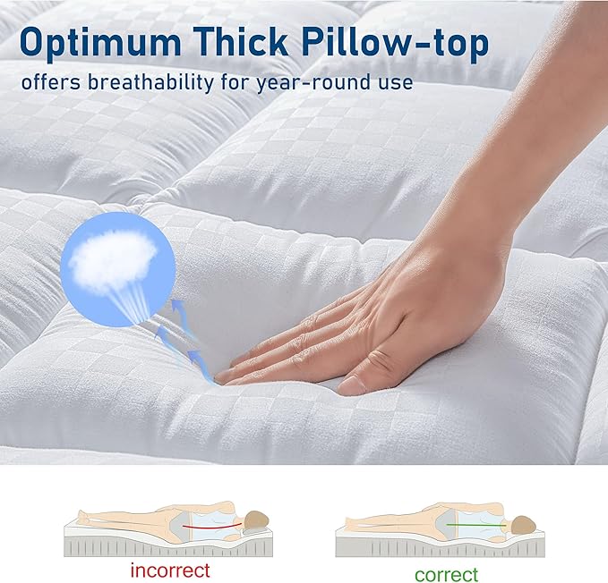 Twin XL Mattress Topper Extra Thick Pillowtop Cooling Plush Mattress Pad Cover Protector with 8-21 Inch Deep Pocket 3D Snow Down Alternative Fill White
