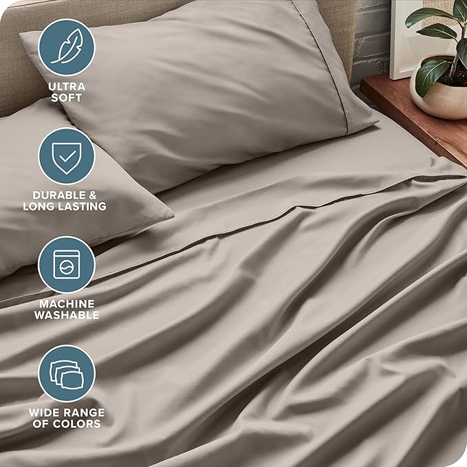 Bare Home Twin Sheet Set - 1800 Ultra-Soft Microfiber Twin Bed Sheets - Double Brushed - Deep Pockets - Easy Fit - 3 Piece Set - Bedding Sheets & Pillowcases (Twin, Khaki)