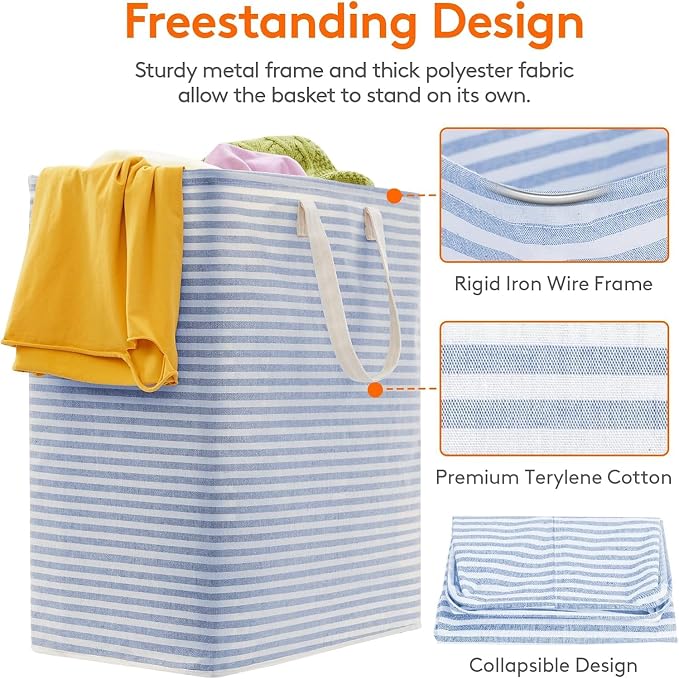 Lifewit 1 Pack Laundry Basket 100L Each, Collapsible Clothes Hamper with Reinforced Handles, Freestanding Waterproof Design for Bedroom and Laundry Room, Blue 100L Total - Image 2