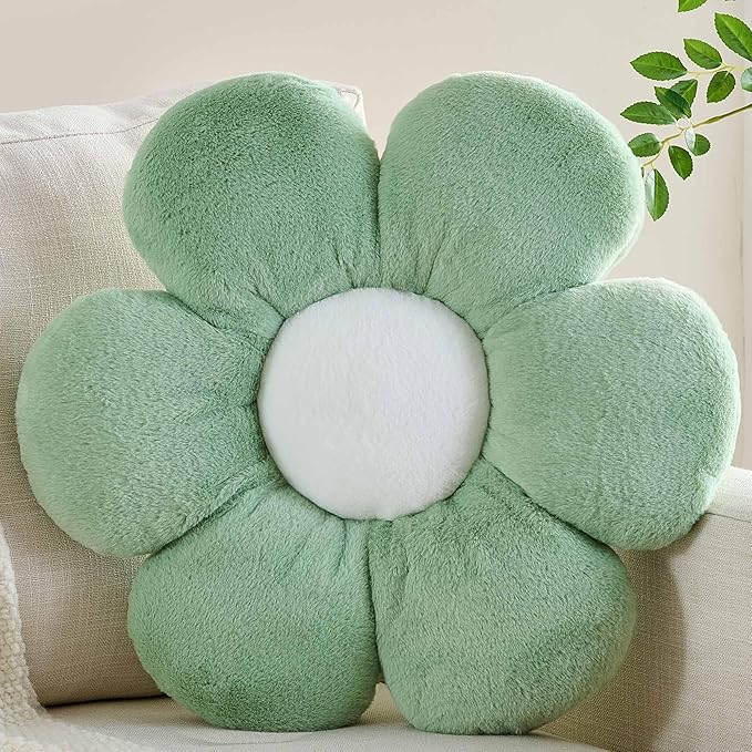 CANGHI Flower Pillow Green 15.7 inch Flower Shaped Throw Pillows Daisy Plush Pillow Floor Pillows Seat Cushion Cute Aesthetic Decorative Throw Pillows for Bed Home Sofa Chair Couch Decor