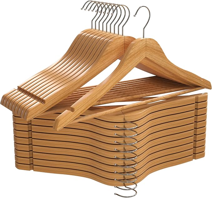 Utopia Home Premium Wooden Hangers 20 Pack - Heavy Duty & Durable Coat Hanger - Wood Hanger with 360-Degree Rotatable Hook - Clothes Hangers with Non-Slip Shoulder Notches For Shirts & Coats (Natural) - Image 4