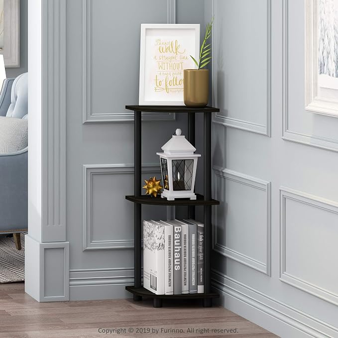 Furinno TURN-N-TUBE Corner Shelf, 3-Tier Corner Bookshelf, Display Storage Shelves with Open Shelves, for Organization and Storage, Living Room, Home Office, Garage, Espresso - Image 2
