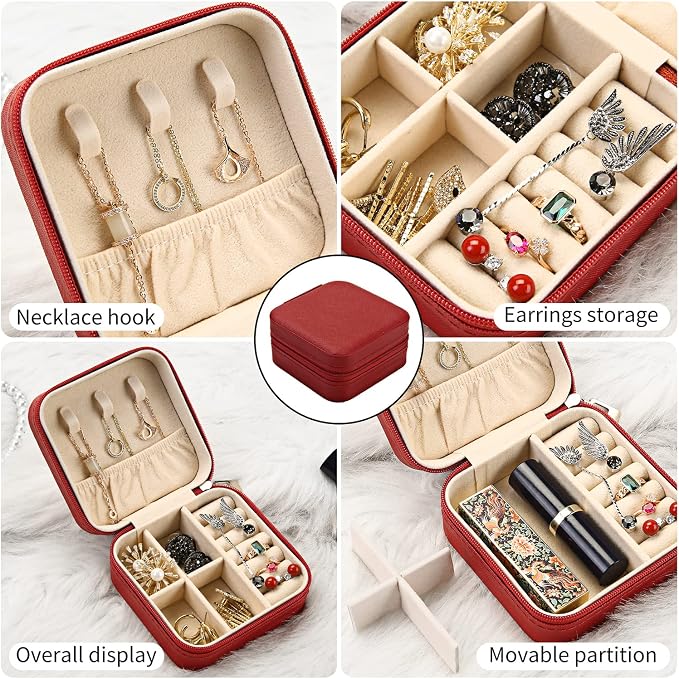TRODANCE Mini Jewelry Case, Small Travel Jewelry Organizer, Portable Jewelry Box Mini Storage Organizer Display Box For Rings Earrings Necklaces (5Color-5pcs) - Image 5