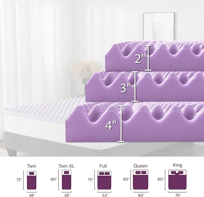 2 Inch Egg Crate Cal King Memory Foam Mattress Topper, Cooling Gel Infused Foam Mattress Topper for Pressure Relief, CertiPUR-US Certified Cal King Bed Topper, Purple, 72"×84"