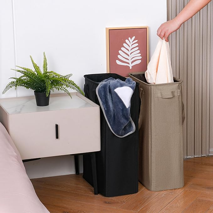 efluky Slim Laundry Basket, Narrow Laundry Hamper with Handles, Collapsible Dirty Clothes Hamper, Tall Laundry Bin for Laundry Room, Dorm and Bedroom, 12.7 Gallons(48L) Flax Brown - Image 4