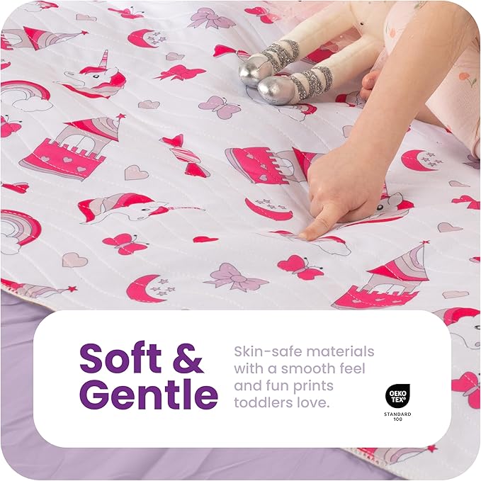 IMPROVIA® Pee Pads for Kids - Bed wetting Pads for Kids Potty Training Bed mats for Toddlers Waterproof Reuseable Washable Absorbent, Non Slip - Unicorn Design - Full Size 34”x52