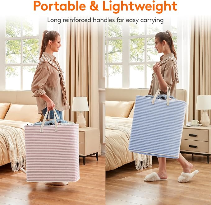 Lifewit 2 Pack Laundry Basket 100L Each, Collapsible Clothes Hamper with Reinforced Handles, Freestanding Waterproof Design for Bedroom and Laundry Room, Pink&Blue 200L Total - Image 5
