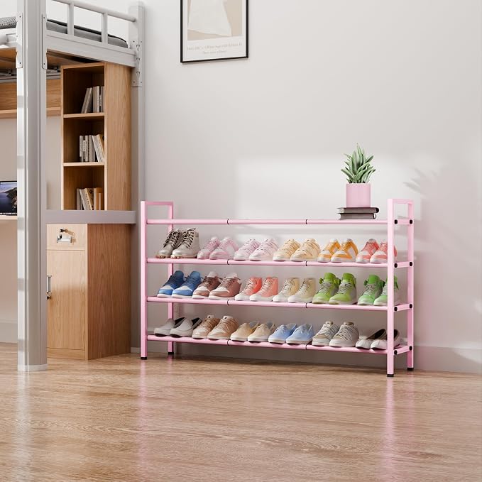 Bumusty 4-Tier Long Expandable Shoe Rack for Closet, 18"-44" Adjustable Shoe Rack for Entryway, 20-24Pairs Large Shoe Organizer Shelf Storage, Sturdy Metal, Black - Image 7