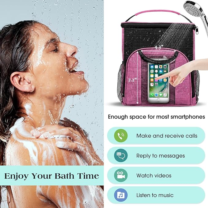 Attmu Portable Shower Caddy College Tote Bag, Quick Dry Hanging Toiletry Bag, Large Capacity Mesh Shower Caddy Portable for College Dorm Room Essentials for Boys and Girls for Bath Camping (Pink) - Image 5