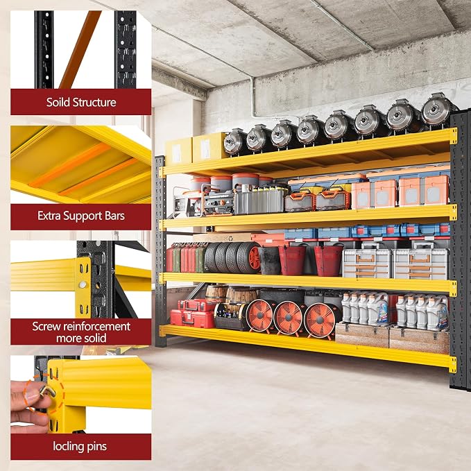 RAVIGIN 5000LBS Storage Shelves,71" W Garage Shelving Heavy Duty Metal Adjustable Garage Shelves, Shelving Units Industrial Shelving for Warehouse,71" W x 24" D x 69" H,Black Yellow - Image 7