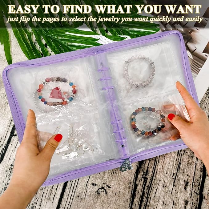 Bracelet Holder Travel Jewelry Organizer Case Transparent Jewelry Storage Book for Earring Necklace Ring with Small Clear Zippered Pouch - Image 2