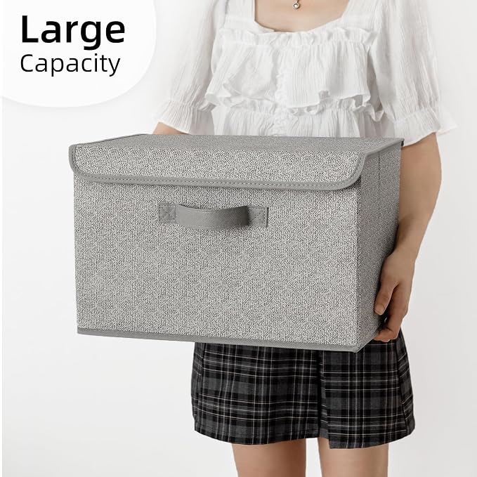 GRANNY SAYS Storage Baskets with Lids, Clothes Storage Boxes, Fabric Storage Bins, Keepsake Box, Closet Organizers and Storage, Gray, 2-Pack - Image 7