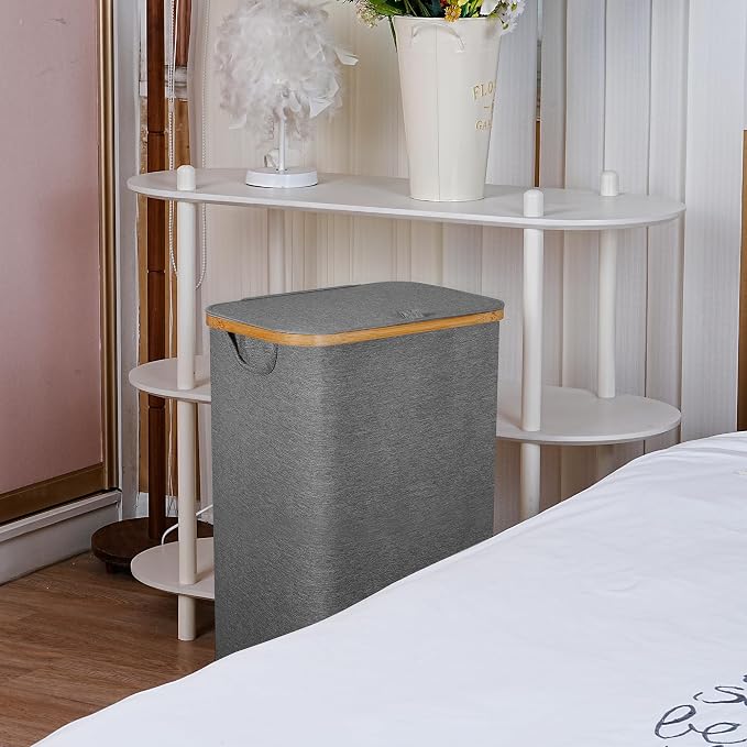 Laundry Basket with Wheels,100L Hampers for Laundry,Large Laundry Hamper with Lid and Bamboo Handles,Collapsible & Waterproof Tall Cloth Hamper for Dormitory Family,Grey - Image 5