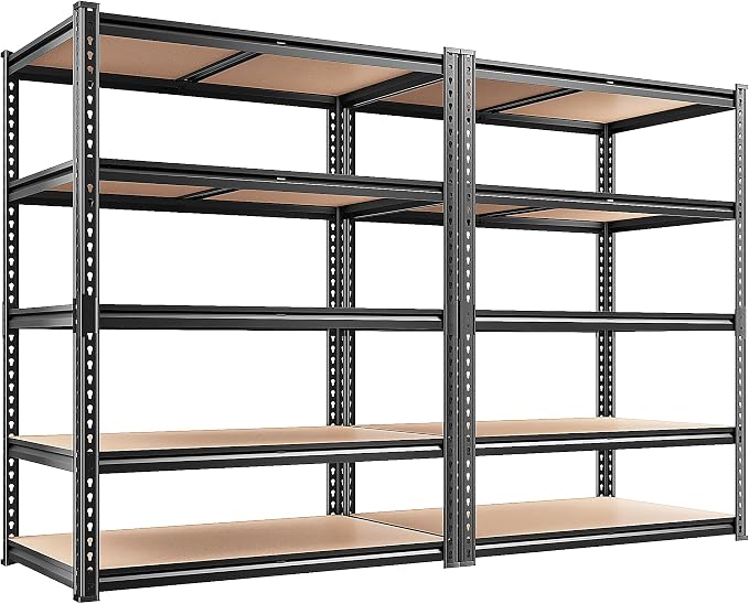 REIBII 2400LBS Storage Shelves 5 Tier Garage Shelving Heavy Duty, Adjustable Metal Shelving Unit, Garage Shelves for Basement, Warehouse, Pantry, Closet, Kitchen 72" H x 35.55" W x 16" D, 2 Pack | Heavy Duty, Adjustable, 2020LBS Capacity, Garage, Pantr... by REIBII