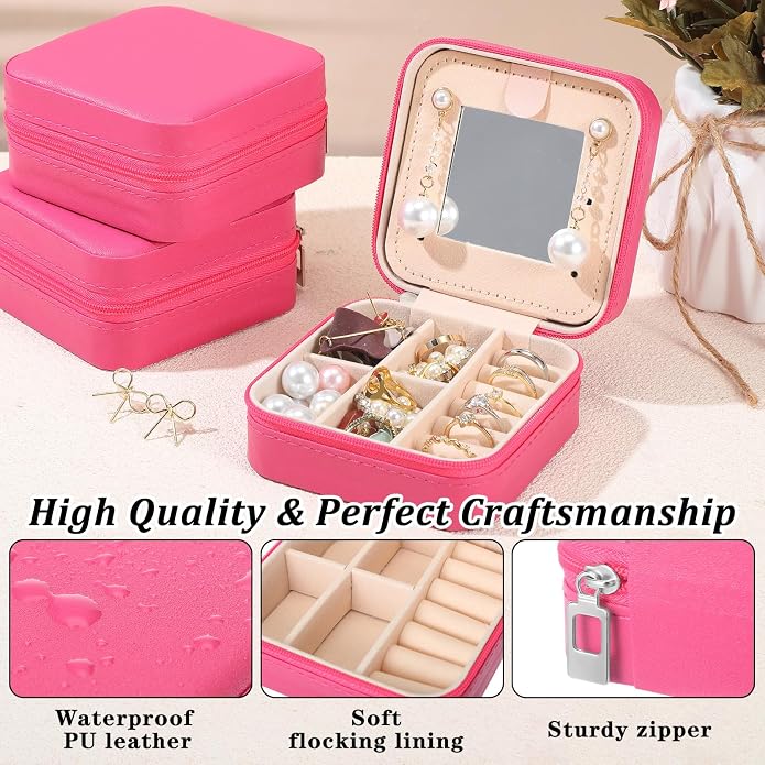 Hillban Bridesmaid Gifts Jewelry Box with Mirror, PU Leather Small Travel Jewelry Case Organizer Storage for Women Girls - Image 3