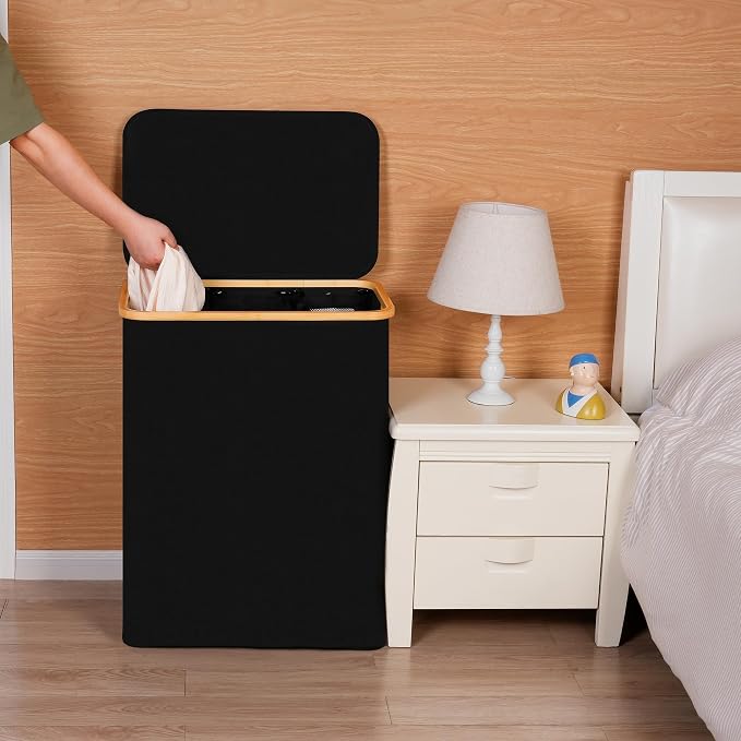efluky Laundry Hamper with Lid, Trio Laundry Hamper with 3 Removable Bags, 3 Section Laundry Basket with Bamboo Handles for Bathroom, Bedroom & Laundry Room, 160L Black - Image 5