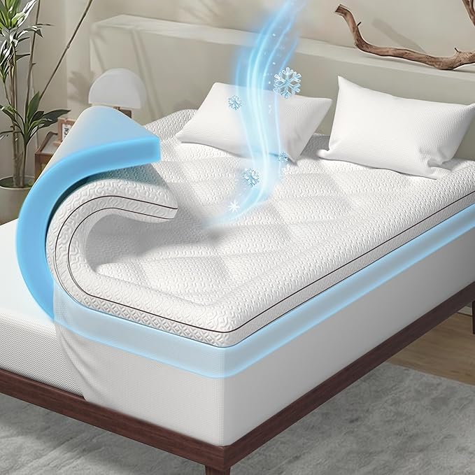 Dual Layer 3 Inch Memory Foam Mattress Topper Queen, 2 Inch Cooling Gel Memory Foam Plus and 1 Inch Pillow Top Mattress Pad Cover