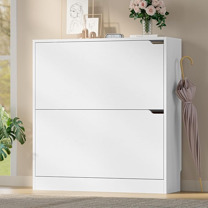 BORNOON Shoe Cabinet with 2 Flip Drawers, Slim Narrow Shoe Storage Cabinet, Freestanding Shoe Organizer with Adjustable & Removable Shelves, Top Display Shelf for Entryway, Hallway, Foyer, Closet - Image 3
