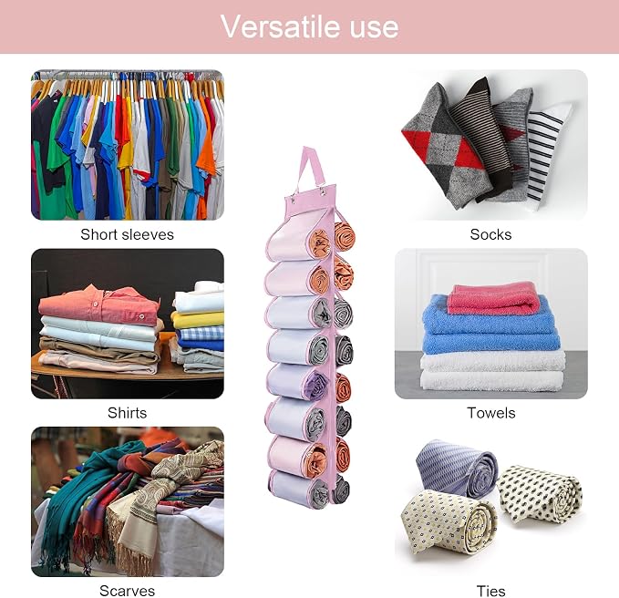 DHSFKBE Legging Organizer Storage, 2PCS T Shirt Organizer, Foldable Hanging Closet Organizer Storage with 16 Roll Independent Compartments for Yoga Pants, Tank Top, Towel, Underwear (Pink) - Image 5