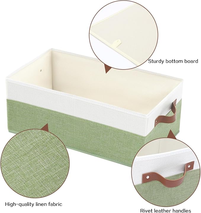 3 Pack Large Capacity Storage Bins Closet Organizer for Shelves, Fabric Closet Storage Baskets Boxes with Leather Handles for Organizing Clothes, Sheets, Jeans, Toys, Books (Green) - Image 4