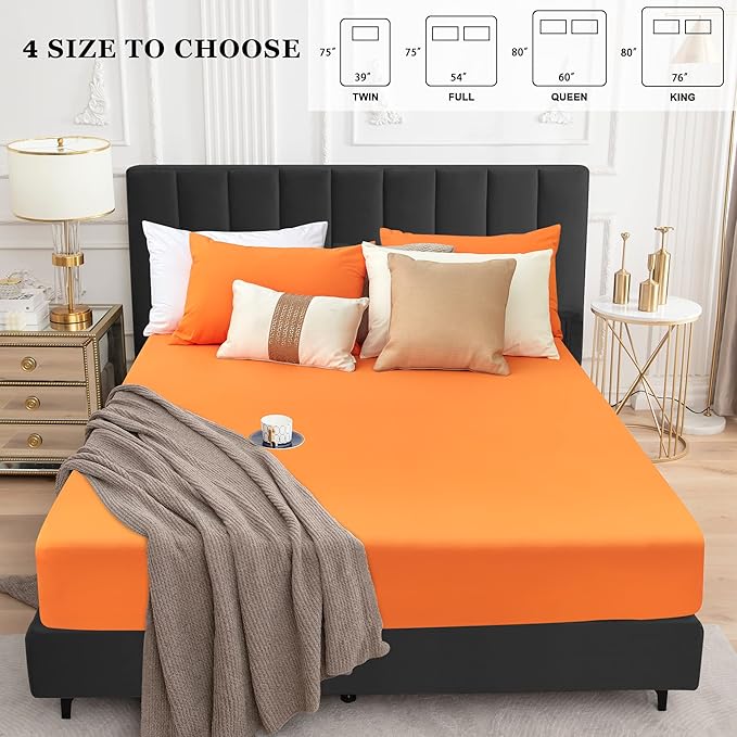 Sufdari Mattress Protector,Waterproof Mattress Cover Queen,18" Deep Pocket Mattress Protector,Fitted Sheet Style with Elastic Rubber Band,Washable and Easy Care-Orange,Queen