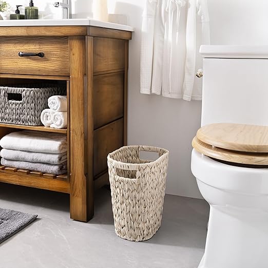 GRANNY SAYS Wicker Trash Can, Waterproof Bathroom Trash Can, Wicker Waste Basket for Bathroom, Decorative Boho Waste Basket for Bedroom, Office, 19 Liters/5 Gallons - Image 2