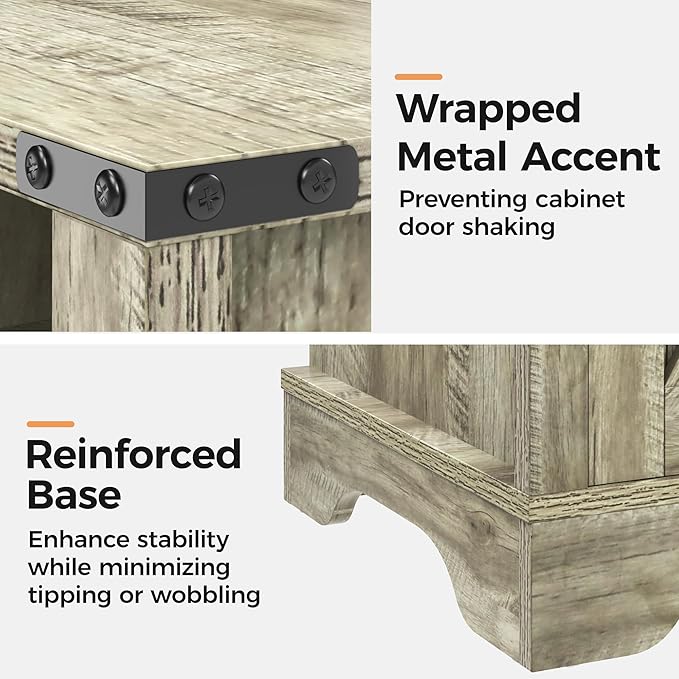 RoyalCraft 25" Tall Nightstands Set of 2, Farmhouse Nightstand with Charging Station, Large End Table with Storage, Wooden Rustic Bedside Table for Bedroom, Light Grey