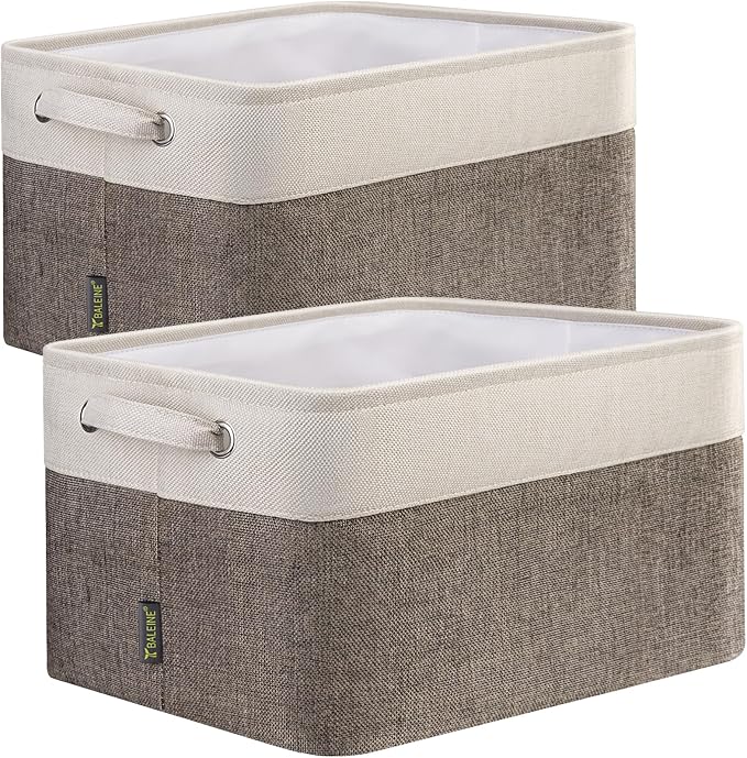 BALEINE 2 Pack Fabric Closet Storage Bins for Shelves, Linen Closet Organizers and Storage, Decorative Baskets for Organizing, Shelf, Clothes, Home, Office (Brown, 12"x8"x8") by BALEINE