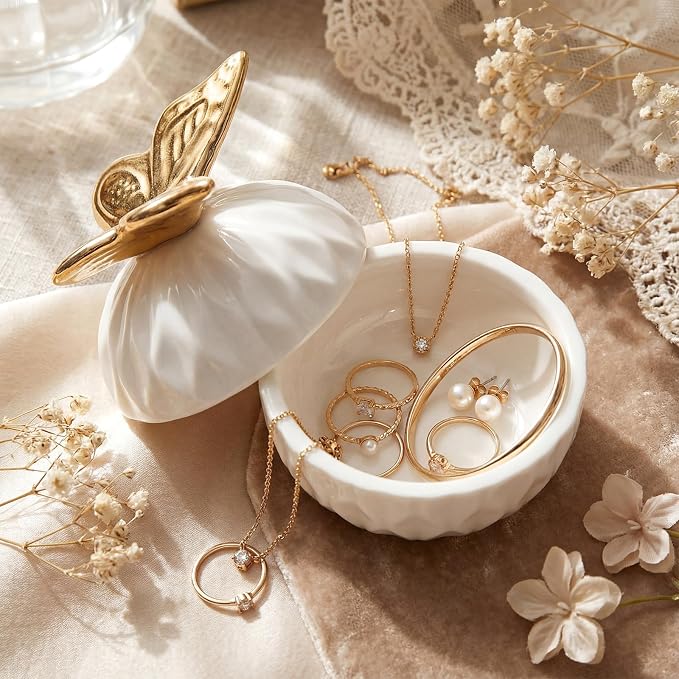 Kenning Ceramic Jewelry Box, Vintage Decorative Trinket Box with Lids Jewelry Gift Organizer for Earrings Rings(Butterfly) - Image 3