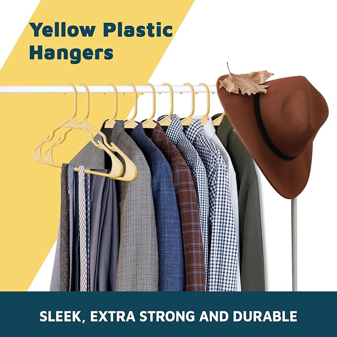 Lifemaster Plastic Clothes Hangers – Heavy Duty Hanger Set, for Organizing Clothes, Dresses, and Coat, Holds Up to 5 lbs, Space-Saving Hangers with Non-Slip Shoulder Grooves, Pack of 10, Yellow - Image 9