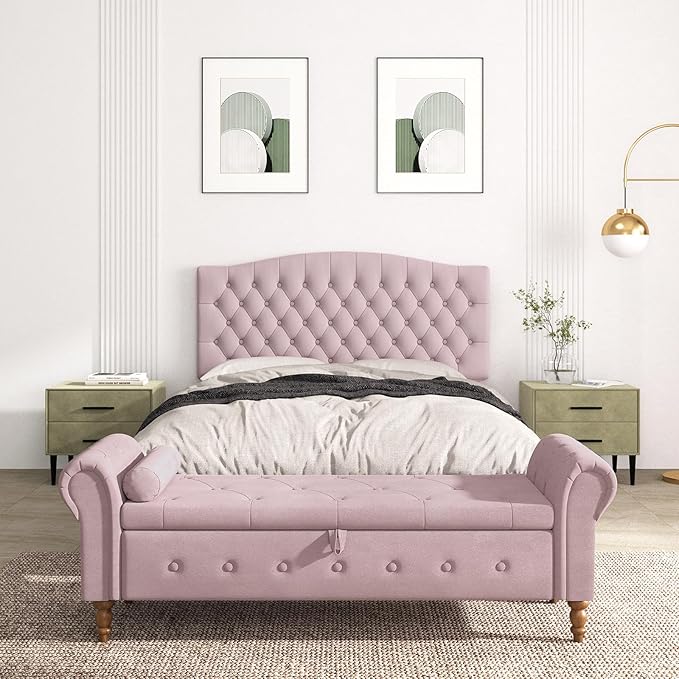 Befurtori Queen Headboard Only, Upholstered Headboard for Adjustable Bed Velvet Tufted Queen/Full Size Wall Mounted Head Board with Solid Wood Legs Head Board, Pink