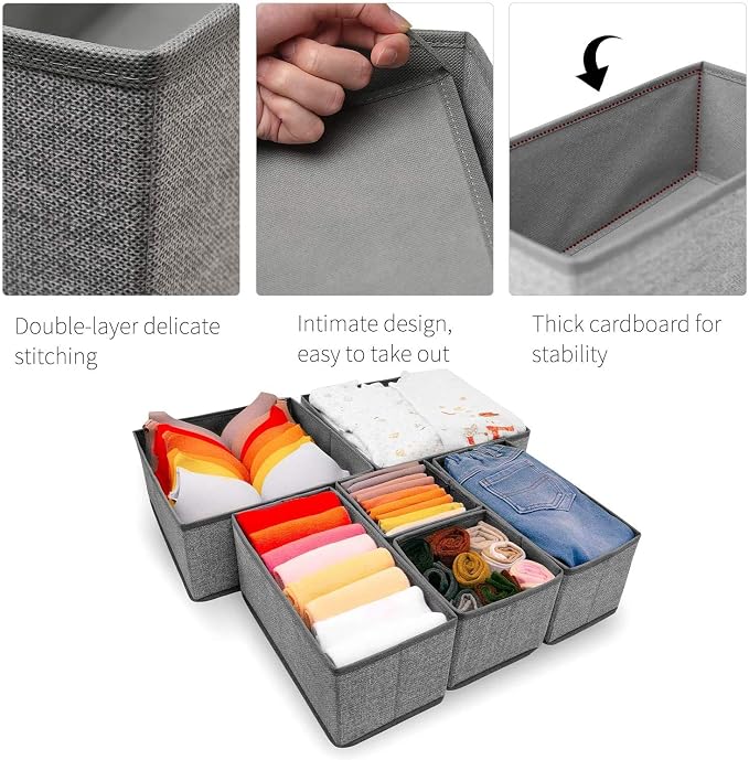 12 Pack Drawer Organizers for Clothing, Foldable Clothes Storage Box Closet Dresser Drawer Organizers Dividers, Bedroom Organization Fabric Bins for Baby Clothes Underwear Sock Bra Ties (Grey) - Image 4