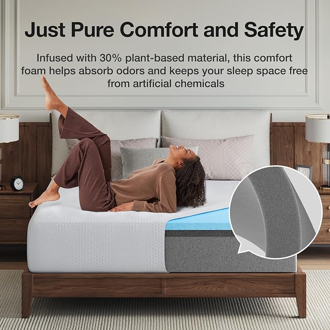 Novilla Queen Size Mattress, 14 inch Gel Memory Foam Mattress, Queen Mattresses for Cooling Night Sleep & Pressure Relief, CertiPUR-US Certified, White