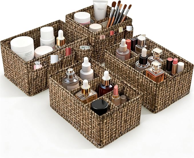 VERONLY Cosmetic Storage Bins Makeup Organizer, Adjustable Multifunction Storage Box Desk Drawer Divider for Makeup Brushes, Bathroom Countertop or Dresser, Set of 4 by VERONLY