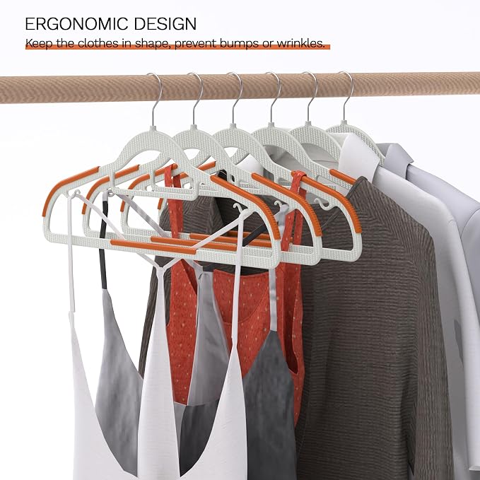 20 Pack Heavy Duty Plastic Hangers, Non Slip Clothes Hangers with Rubber Pads and 360° Hook - Thin Space Saving Hanger, Closet Organizer for Shirt, Pants, Suit, Skirt, Coat - Orange - Image 7